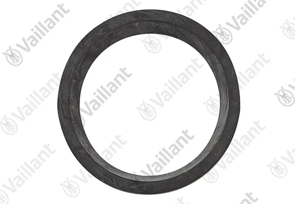 Schwarzer ringförmiger Dichtungsring aus EPDM, geeignet für verschiedene Anwendungen, sichtbar das Logo der Marke Vaillant.
